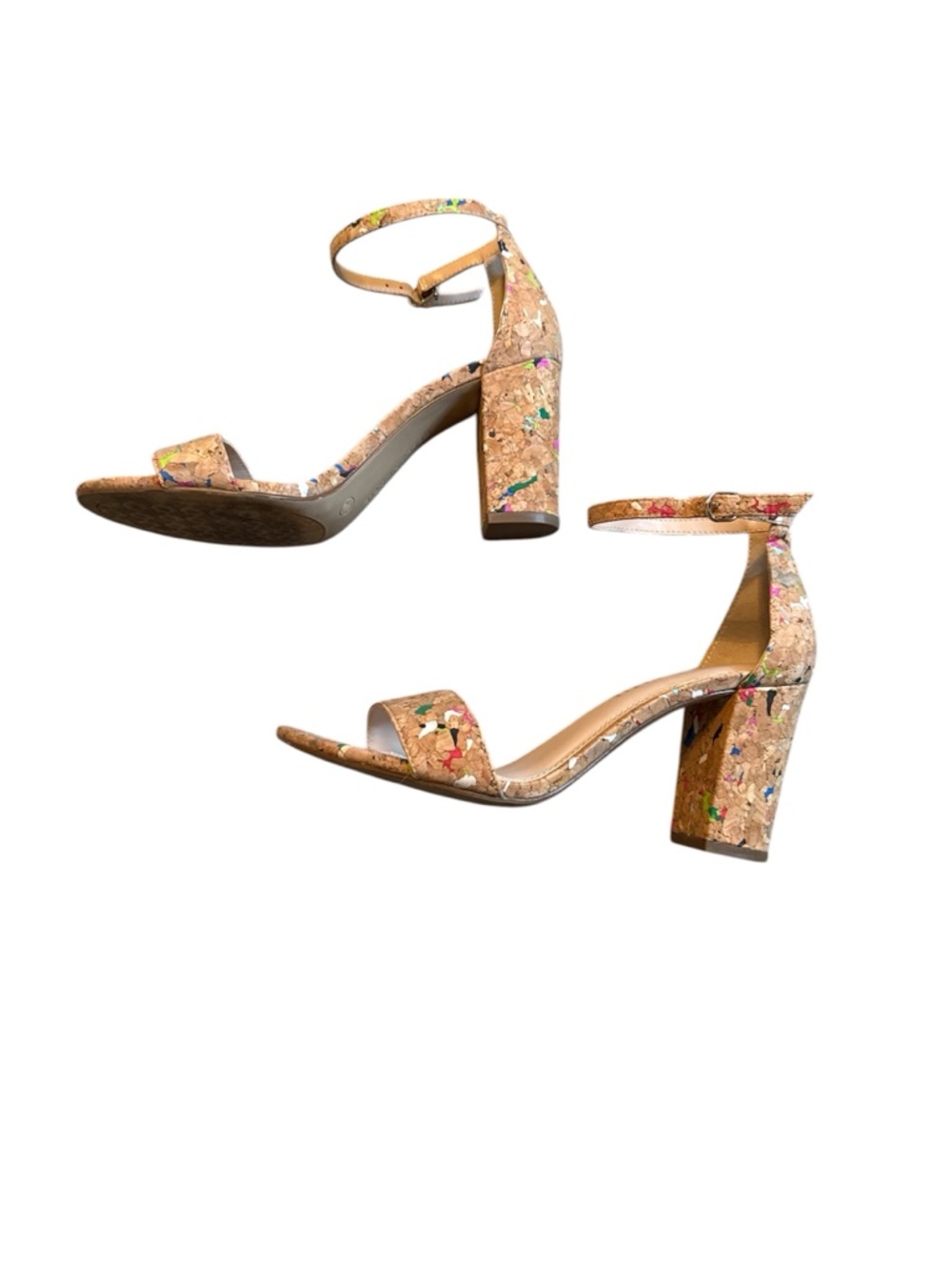 Cork Block Heel Ankle Strap Sandal - Multicolor
